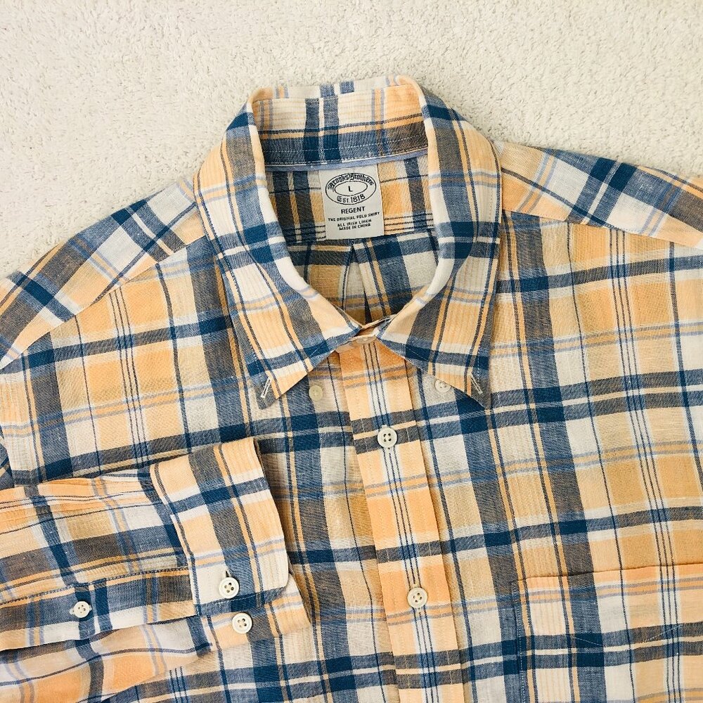 Books Brothers Baird McNutt Irish Linen Plaid Button Up Shirt Regent Men's Large